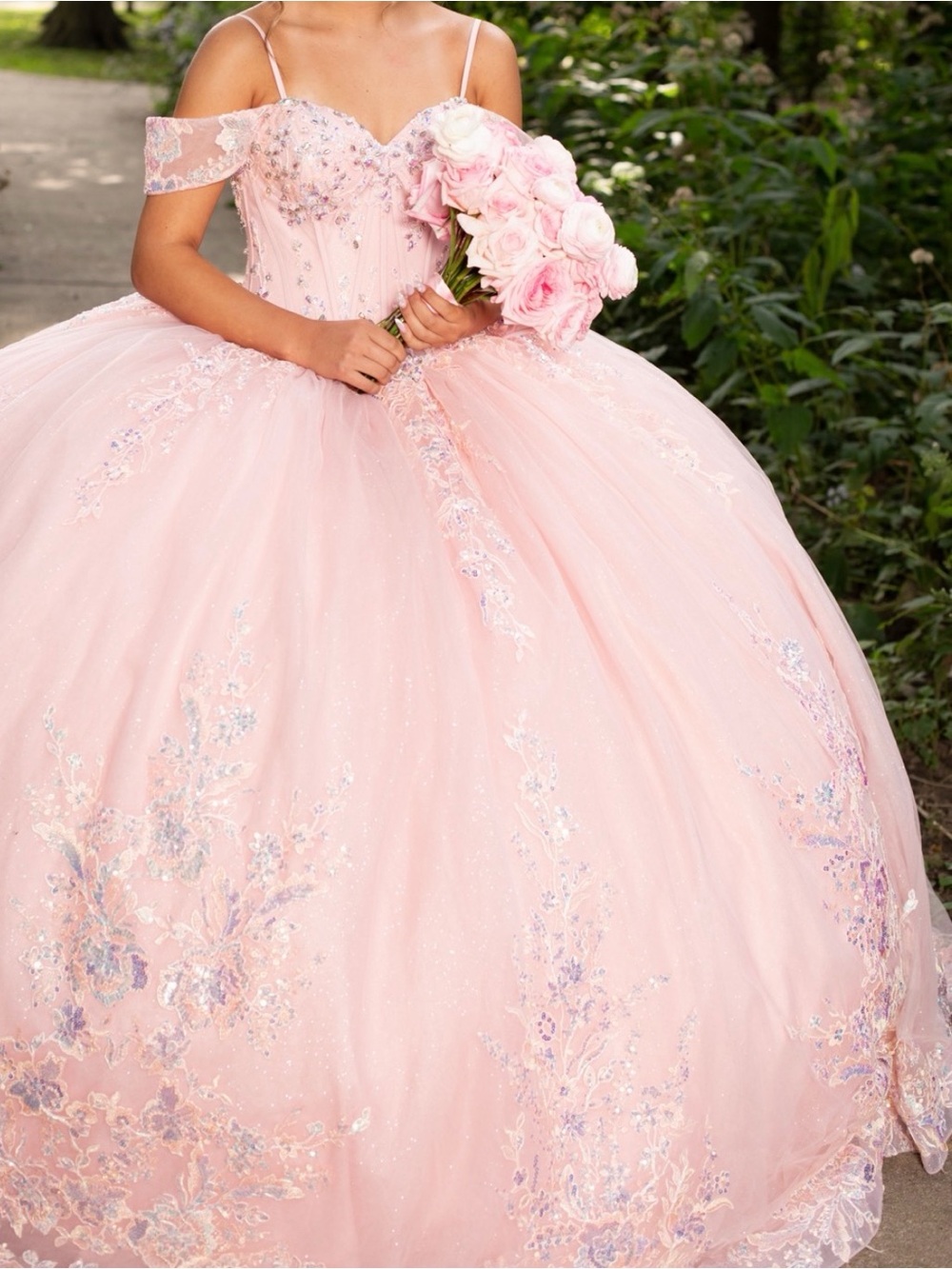 Rachel Allan Blush Pink Embellished Quinceañera Tulle Ball Gown